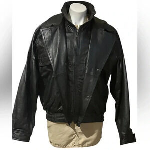 Leather world men’s black leather motorcycle jacket